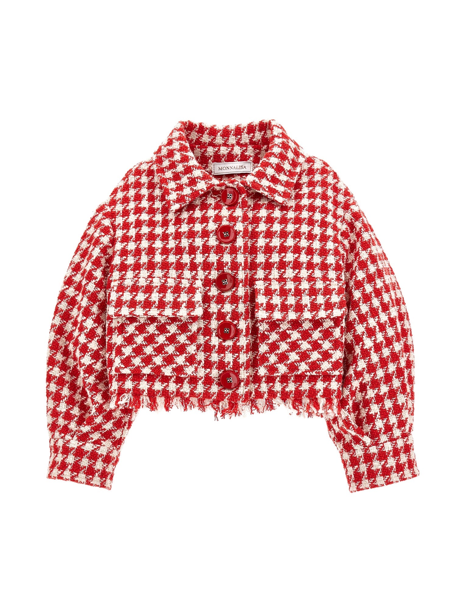 Girls | Jacket Frayed Houndstooth | Butter/Red