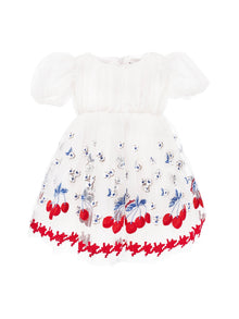 Girls | Cherry Embroidery Tulle Dress | White