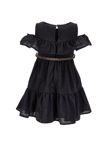 Girls | Broderie Anglaise Dress With Woven Belt | Black