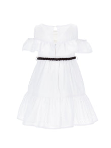 Girls | Broderie Anglaise Dress With Woven Belt | White
