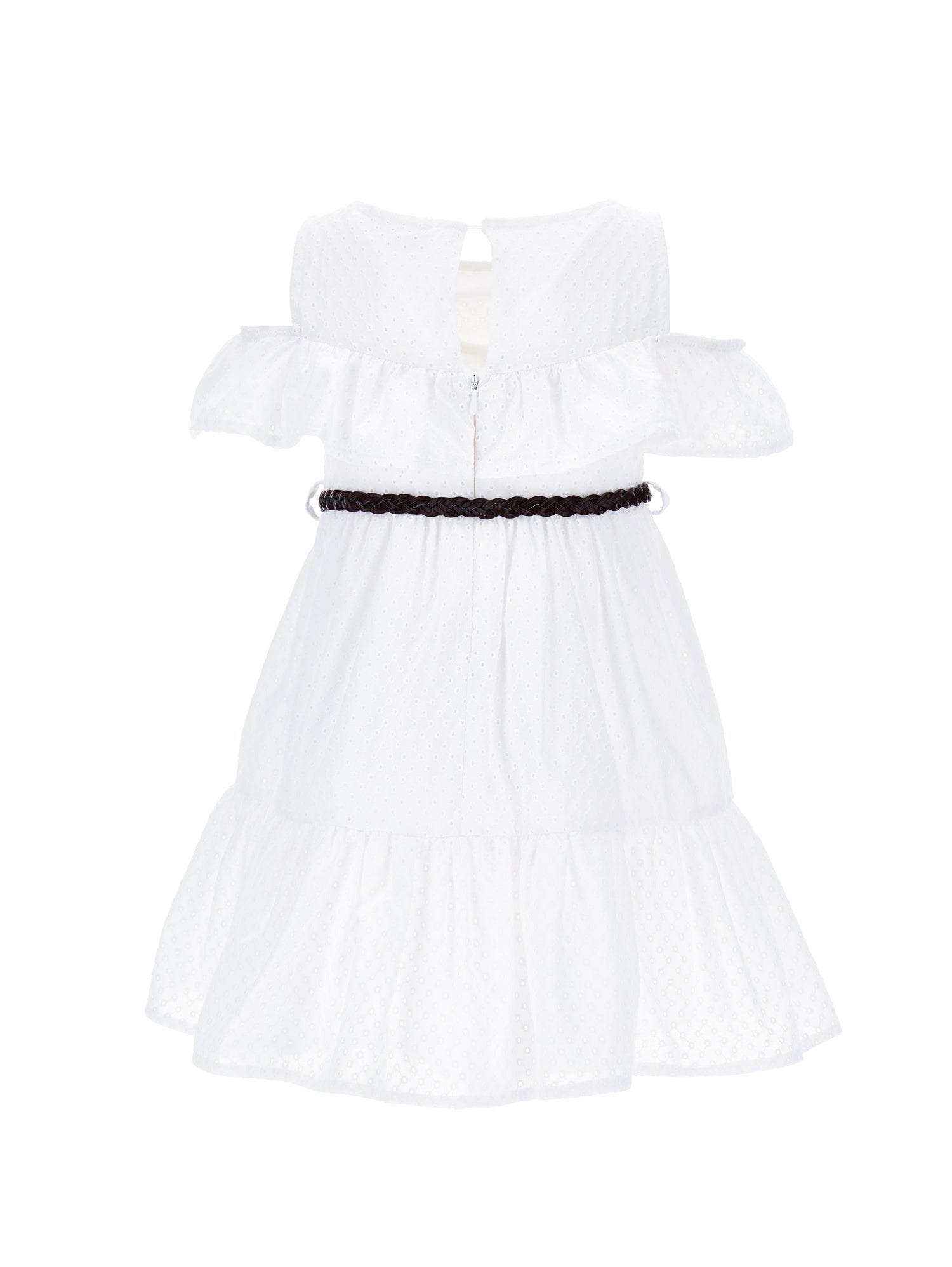 Girls | Broderie Anglaise Dress With Woven Belt | White