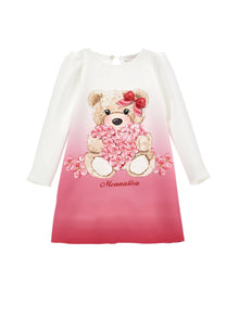 Girls | Crepe Dress With Maxi Bear | Cream/FairyTale