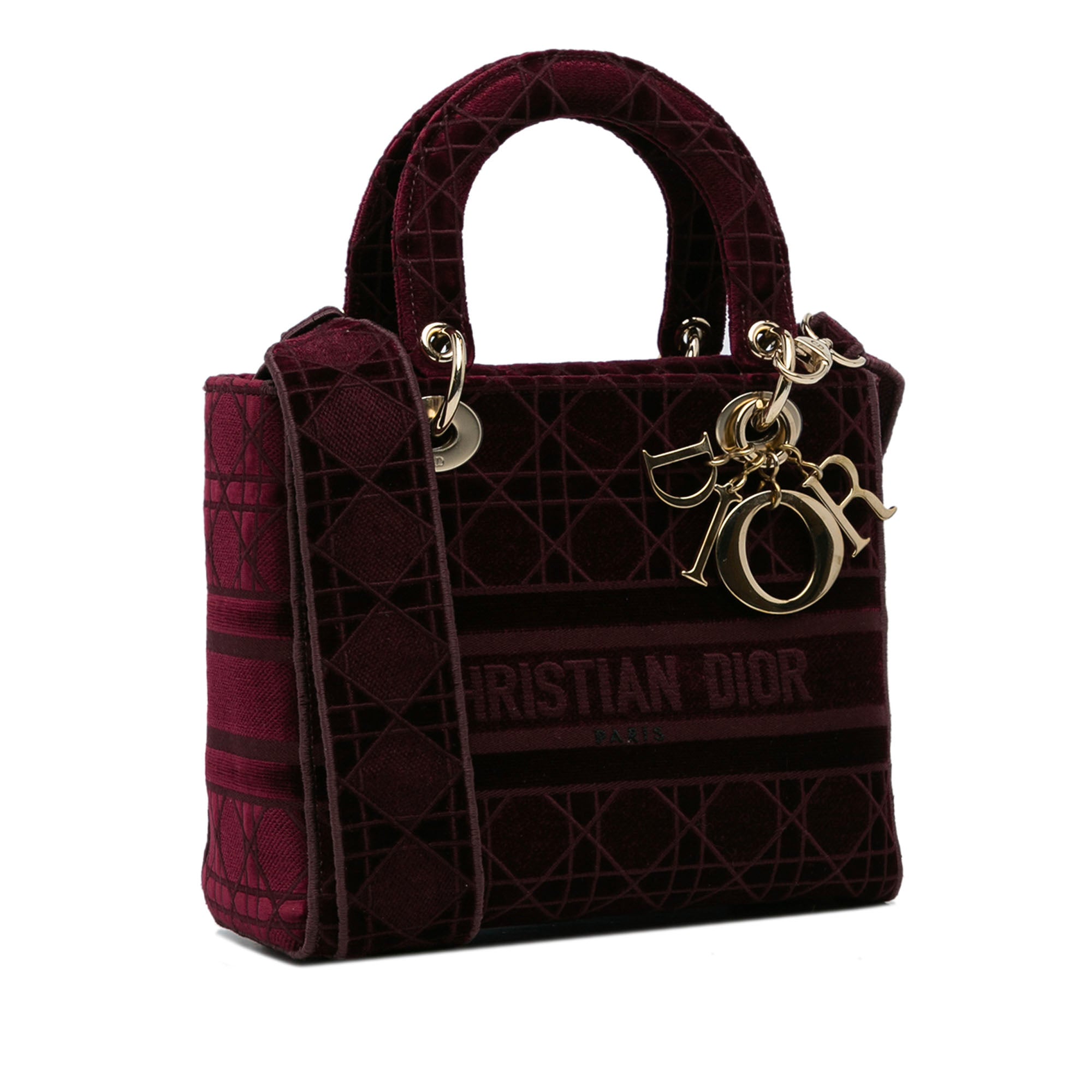 Dior | Pre-Owned Medium Velvet Cannage Lady D Lite | Red/Maroon