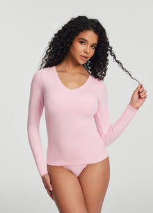 V-Neck Long Sleeve Top | Ballet Pink