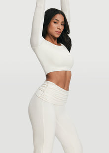 Cropped Round Neck Top | White
