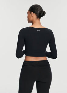 Cropped Round Neck Top | Black