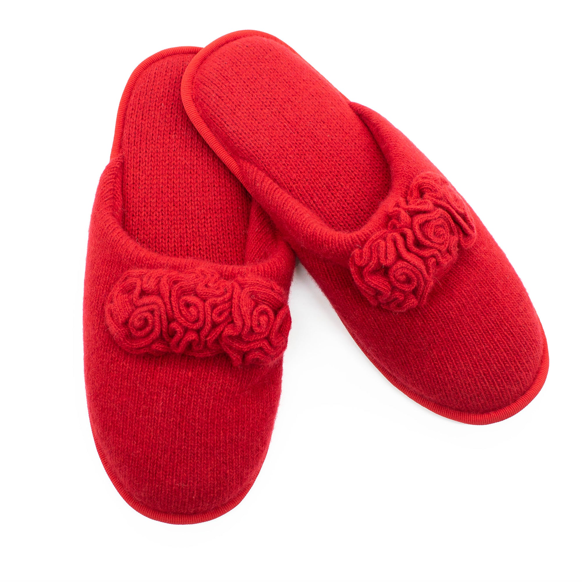 Cashmere Slippers With Flowers Accent | Red