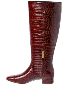 VERONICA BEARD | Womens | Veronica Beard Cecile Wide Calf Croc-Embossed Leather Knee-High Boot | Red