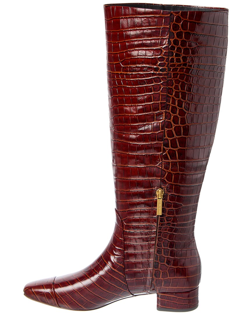 VERONICA BEARD | Womens | Veronica Beard Cecile Wide Calf Croc-Embossed Leather Knee-High Boot | Red