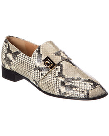 Ferragamo | Womens | Mavra Snake-Embossed Leather Loafer | White