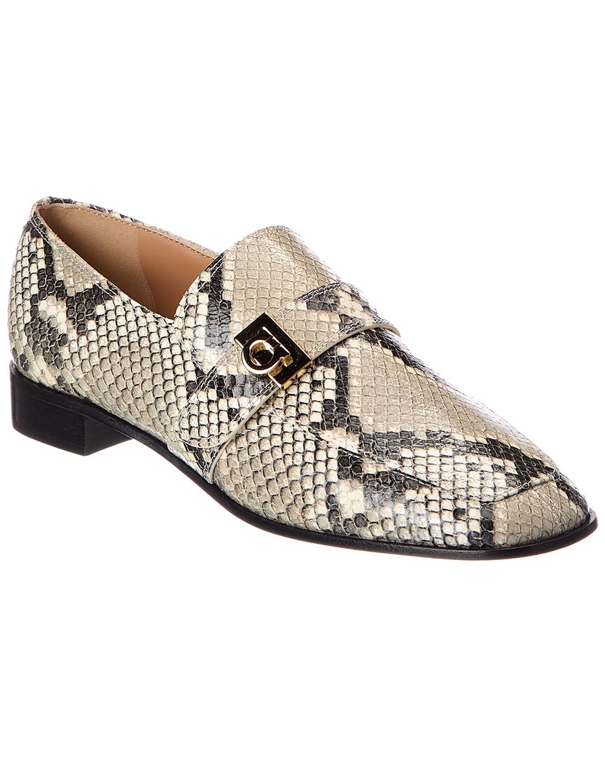 Ferragamo | Womens | Mavra Snake-Embossed Leather Loafer | White