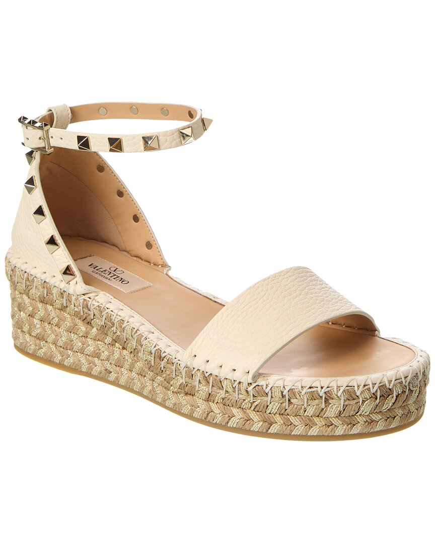 Valentino | Womens | Rockstud 55 Grainy Leather Platform Sandal | White