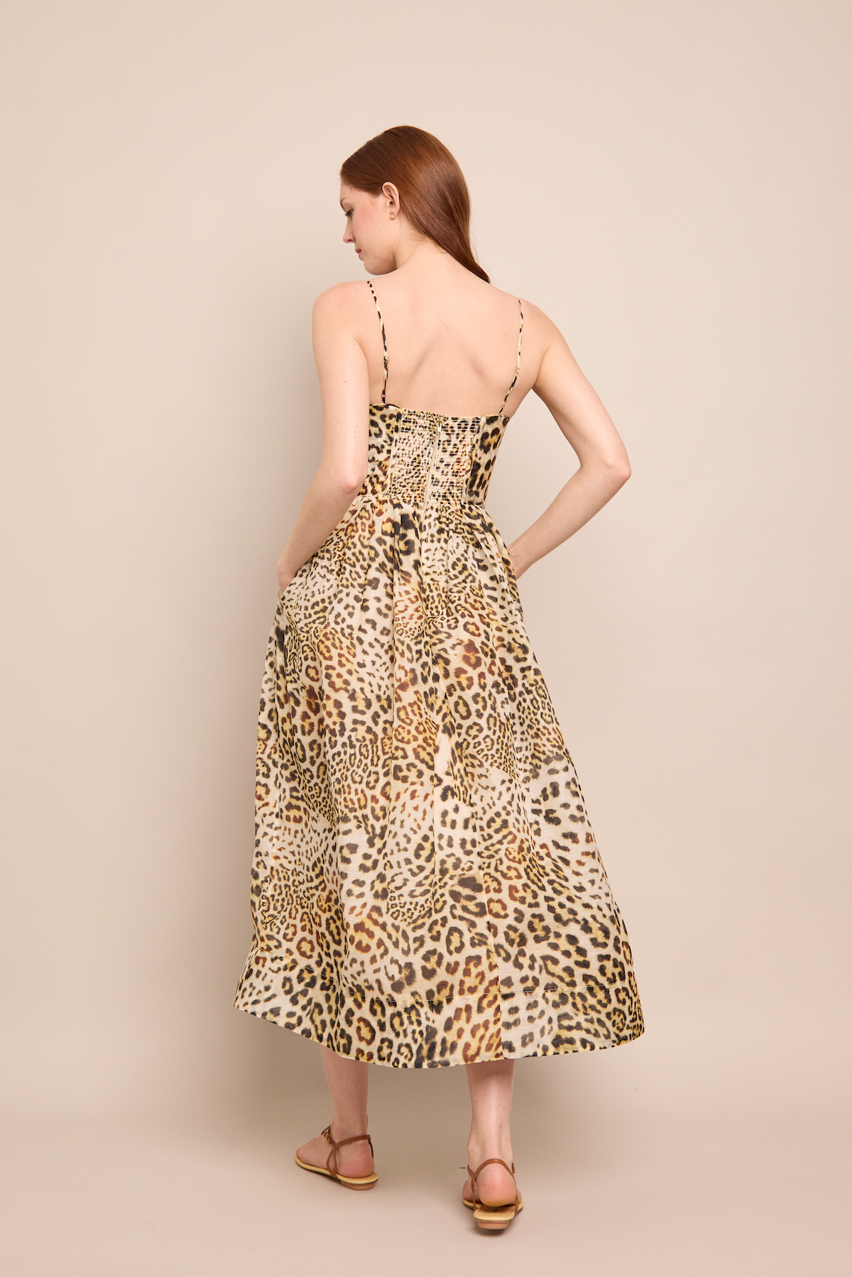 Alba Silk Linen Midi Dress | Cheetah Natural