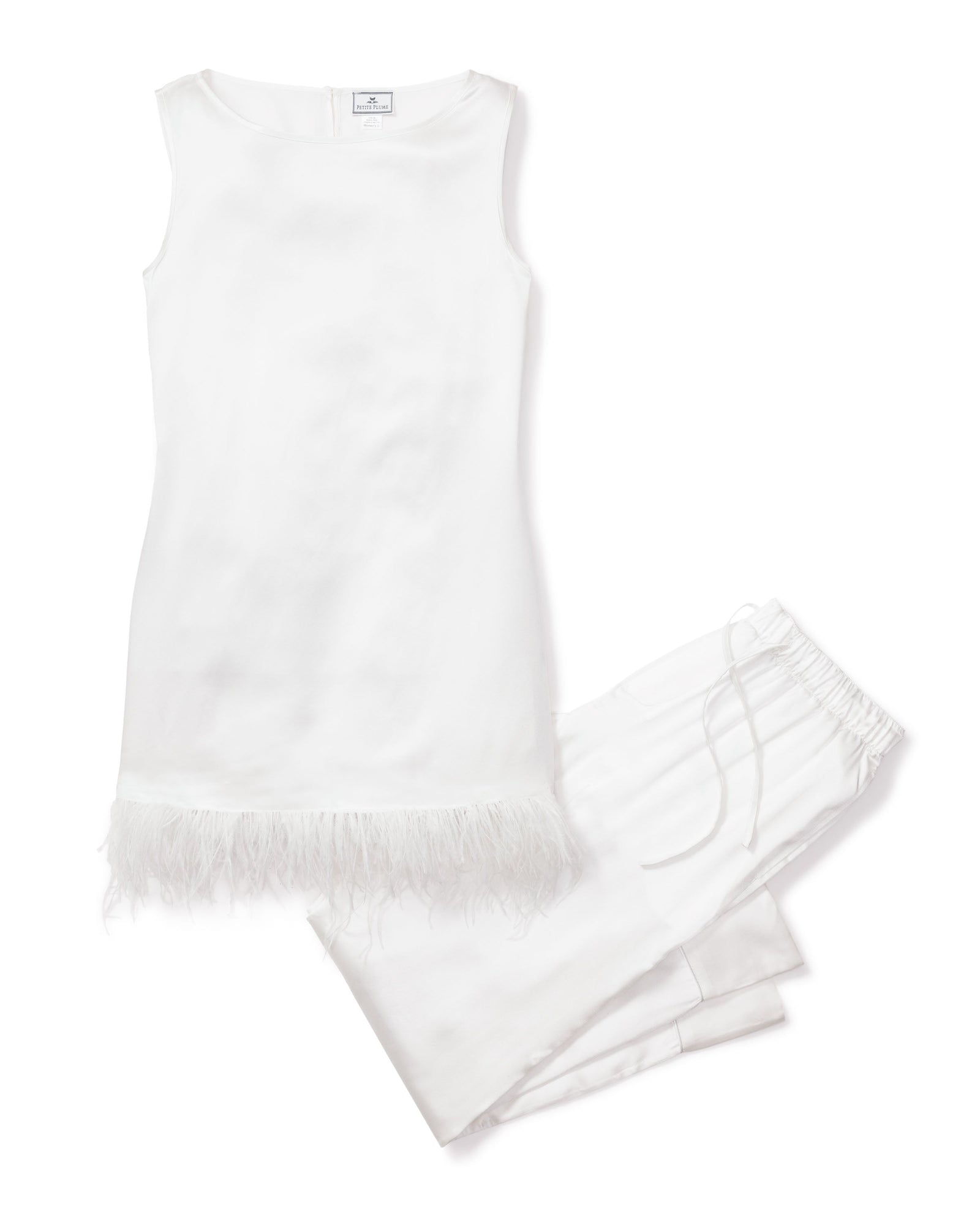 Women's Silk Feather Tunic Set | White