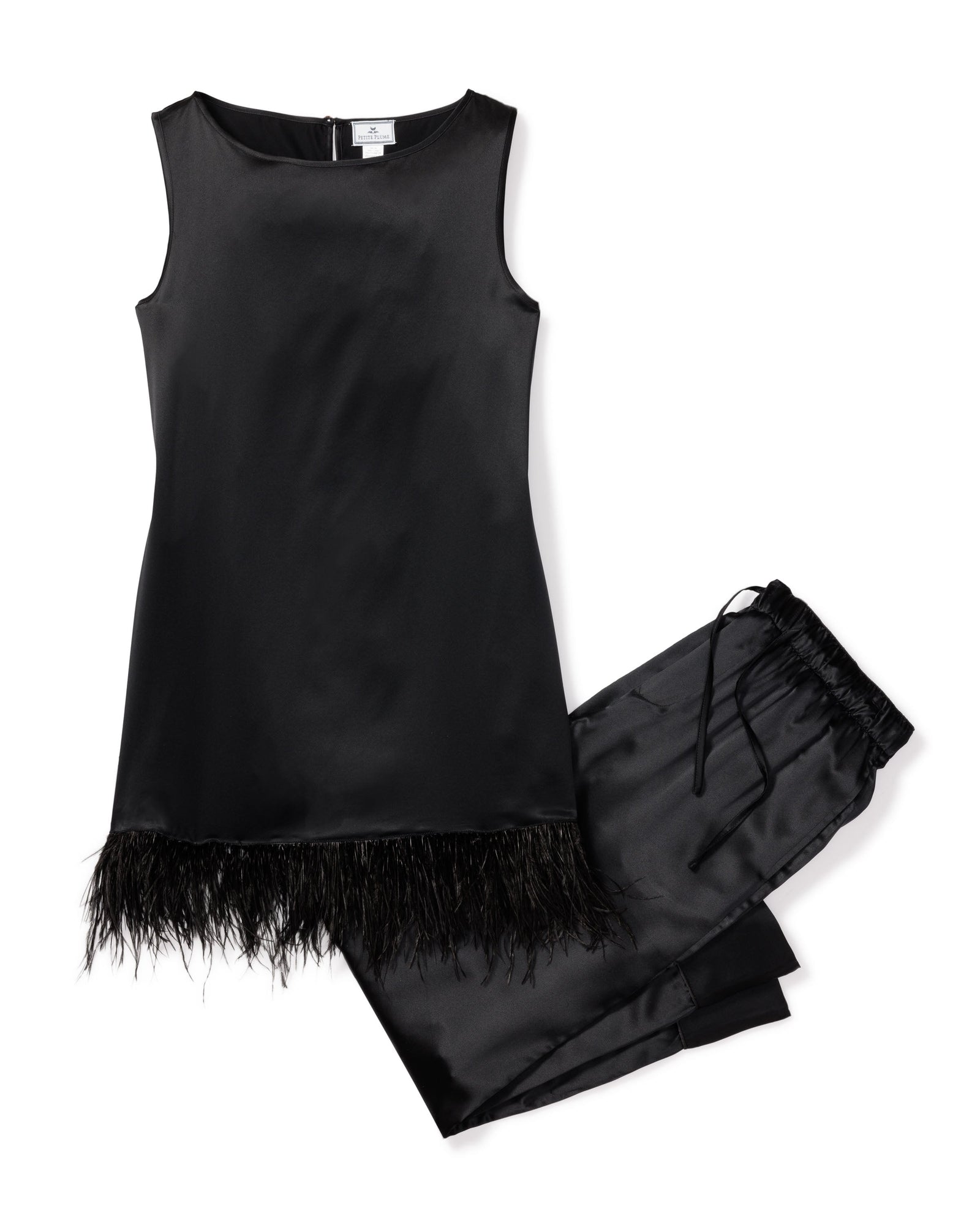 Women's Silk Feather Tunic Set | Black