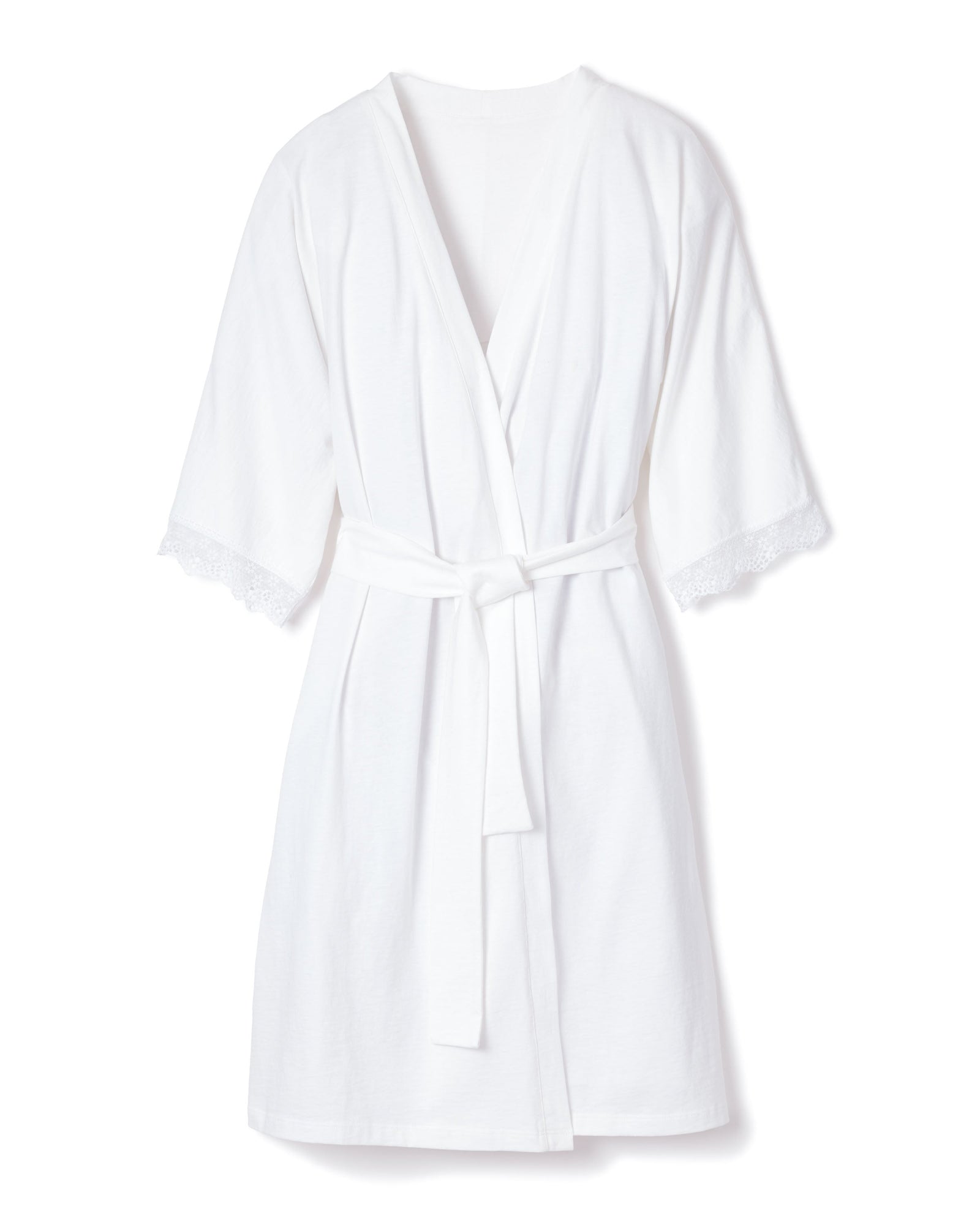 Women's Pima Robe with Lace | White