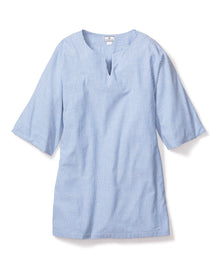 Women's Twill Short Caftan | French Blue Seersucker