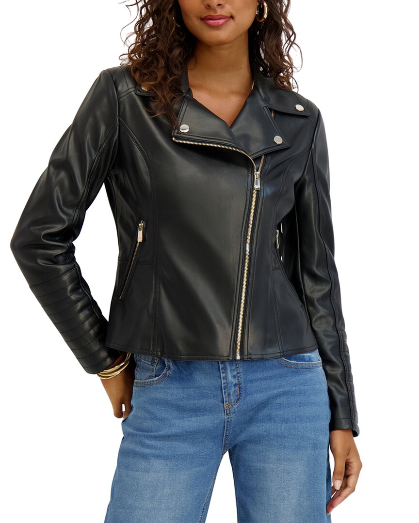 Kensie | Womens | Faux Leather Moto Jacket | Black