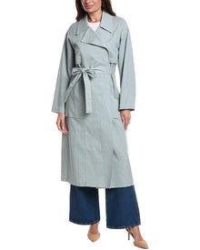 Lafayette 148 New York | Womens | Belted A-Line Linen-Blend Trench Coat | Blue
