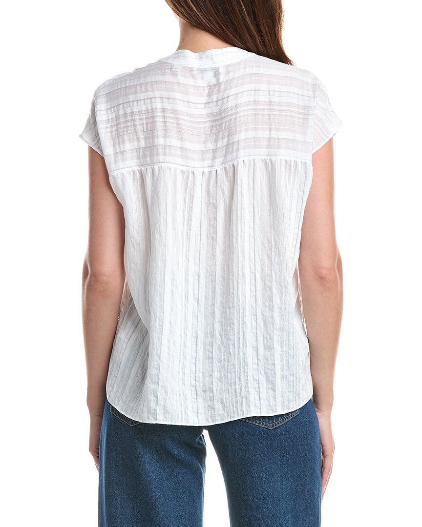 Vince | Womens | Drapey Stripe Band Collar Popover | White