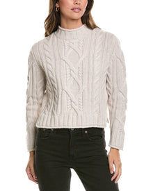Alashan Cashmere | Womens | Breckenridge Cable Mock Neck Wool Sweater | White