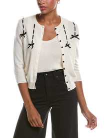 Autumn Cashmere | Womens | Black Ribbon 100% Cashmere Cardigan | White