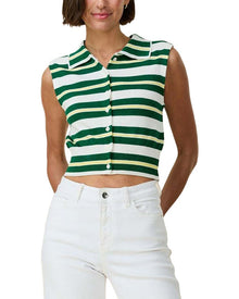 Rowing Blazers | Womens | Striped Knit Collared Button Up Cashmere-Blend Tank | Green