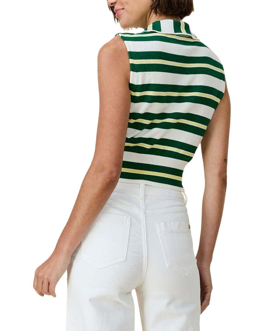 Rowing Blazers | Womens | Striped Knit Collared Button Up Cashmere-Blend Tank | Green