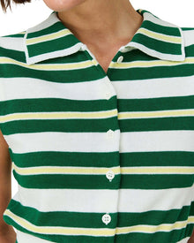Rowing Blazers | Womens | Striped Knit Collared Button Up Cashmere-Blend Tank | Green