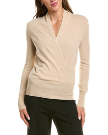 sofiacashmere | Womens | Sofia Cashmere Modern Faux Wrap 100% Cashmere Sweater | Tan