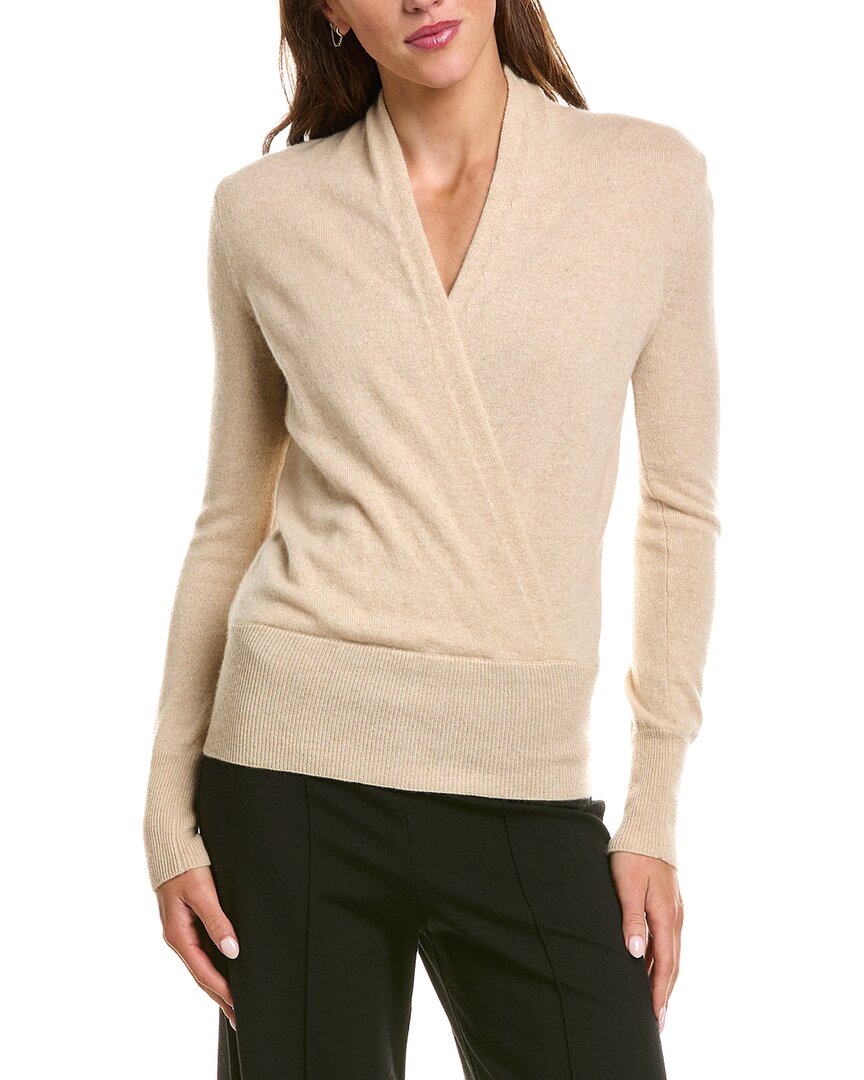 sofiacashmere | Womens | Sofia Cashmere Modern Faux Wrap 100% Cashmere Sweater | Tan