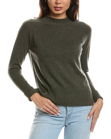Forte Cashmere | Womens | Hi Low Rib Trim Funnel Neck 100% Cashmere Sweater | Green