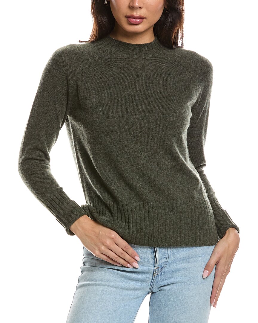 Forte Cashmere | Womens | Hi Low Rib Trim Funnel Neck 100% Cashmere Sweater | Green