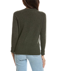 Forte Cashmere | Womens | Hi Low Rib Trim Funnel Neck 100% Cashmere Sweater | Green