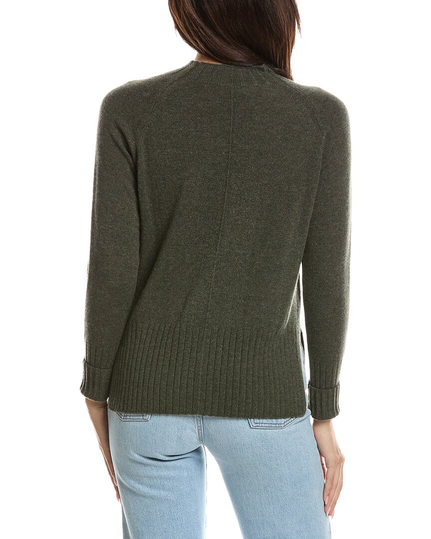 Forte Cashmere | Womens | Hi Low Rib Trim Funnel Neck 100% Cashmere Sweater | Green