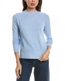 Forte Cashmere | Womens | Hi Low Rib Trim Funnel Neck 100% Cashmere Sweater | Coastal