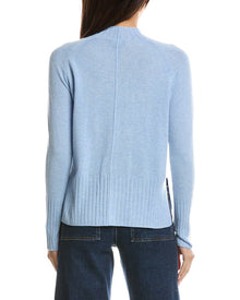 Forte Cashmere | Womens | Hi Low Rib Trim Funnel Neck 100% Cashmere Sweater | Coastal