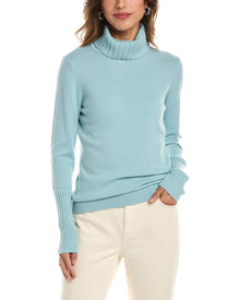 Forte Cashmere | Womens | Chunky Trim Turtleneck 100% Cashmere Sweater | Blue