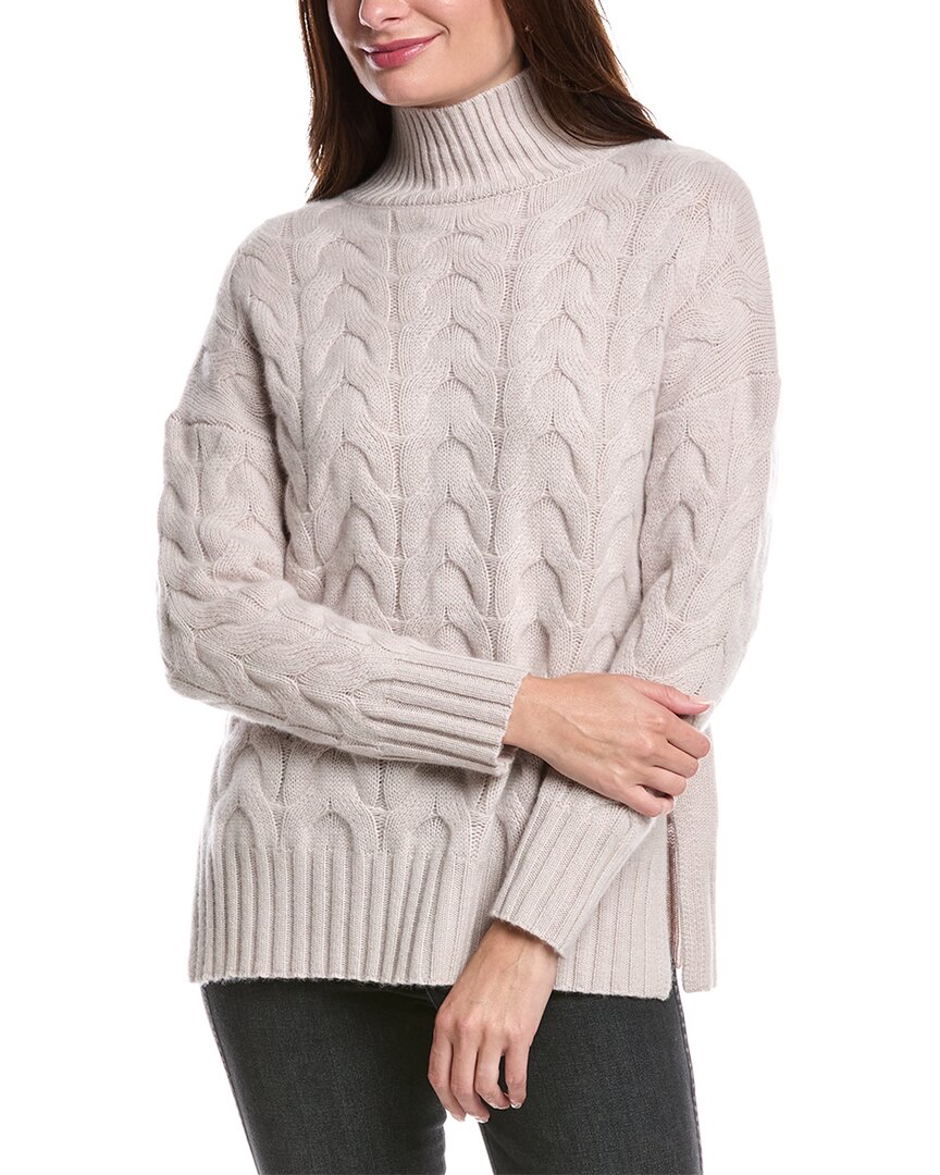 Forte Cashmere | Womens | Luxe Cable Funnel Neck 100% Cashmere Sweater | Brown