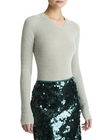 Vince | Womens | Metallic High V-Neck Alpaca & Wool-Blend Sweater | White