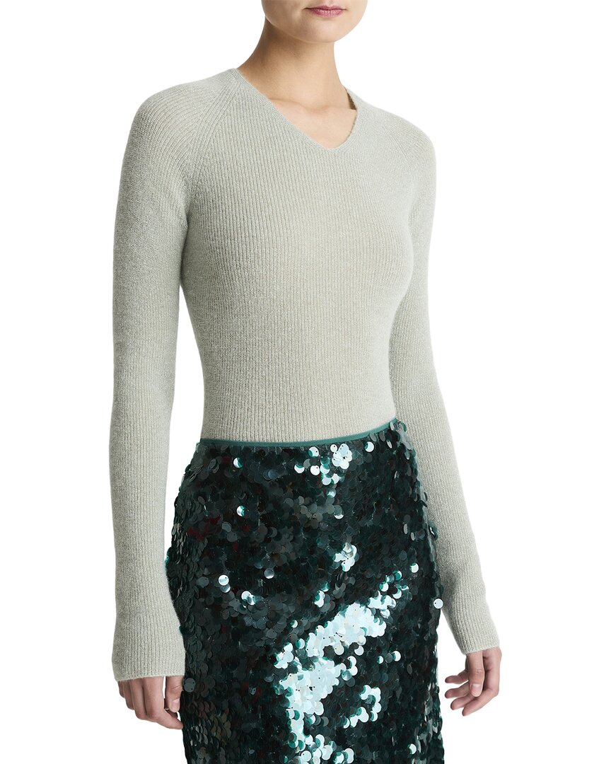 Vince | Womens | Metallic High V-Neck Alpaca & Wool-Blend Sweater | White