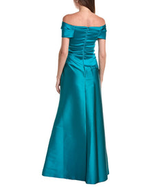 Teri Jon by Rickie Freeman | Womens | Stretch Mikado Off-Shoulder Ruched Waist Dress | Blue