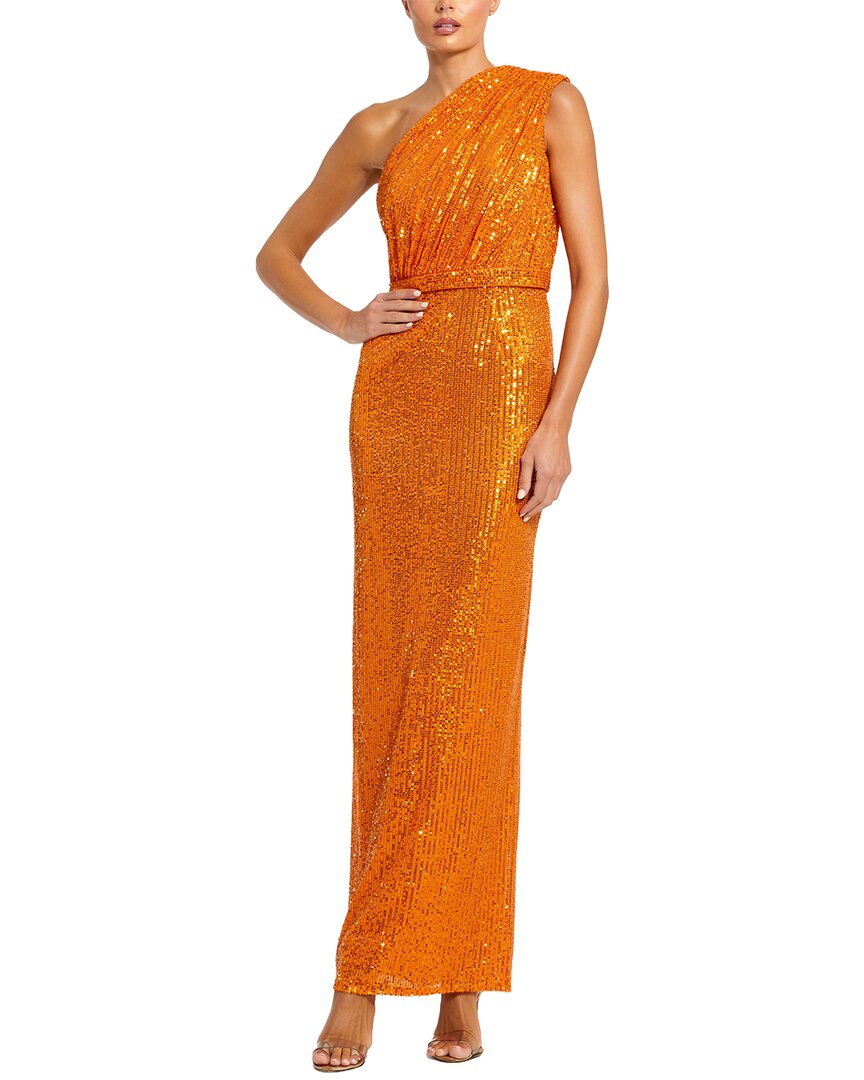 Mac Duggal | Womens | Sequined Ruched One Shoulder Gown | Orange