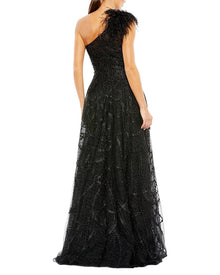 Mac Duggal | Womens | Embellished One Shoulder A Line Gown | Black