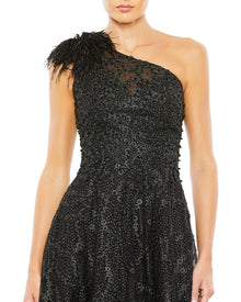 Mac Duggal | Womens | Embellished One Shoulder A Line Gown | Black