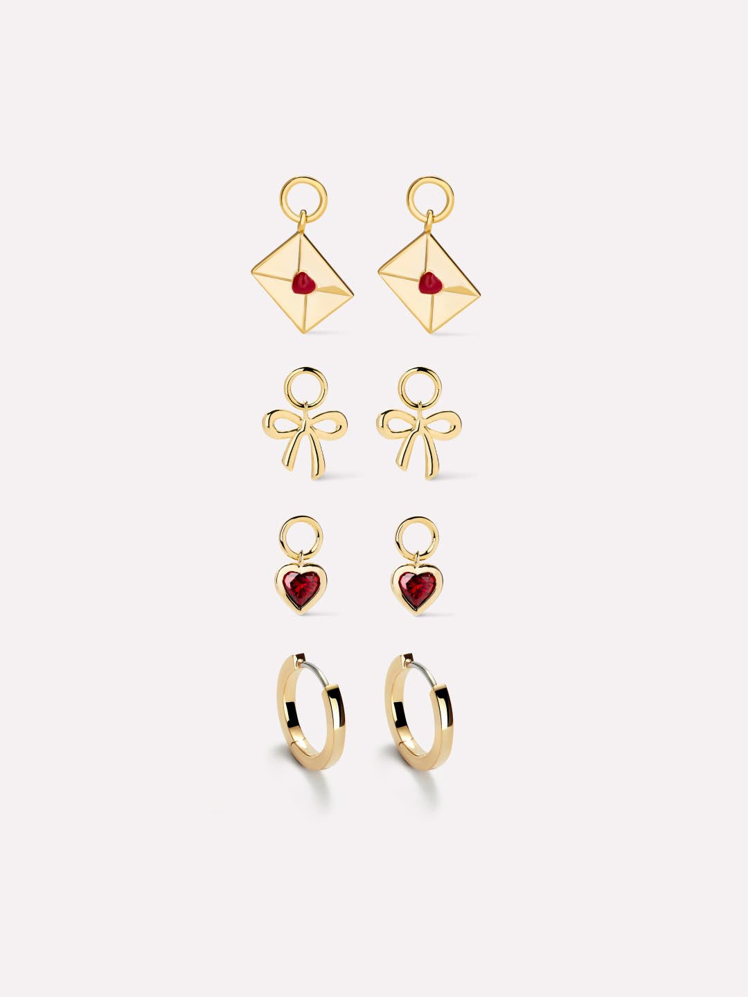 14K Gold Plated Enamel Red Heart Love Bow Vday Bundle Earring Charms For Women Ana Luisa Love Letters Starter Kit