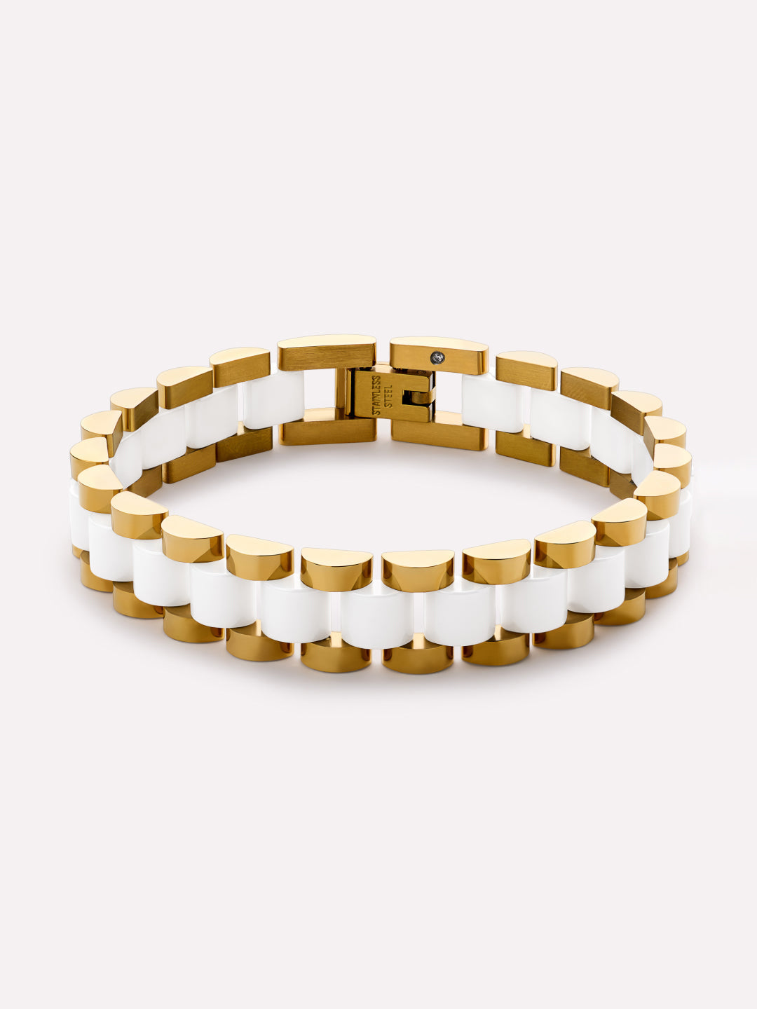Ora Watch Strap Bracelet | 14K Gold on Stainless Steel | Gold/White Ceramic