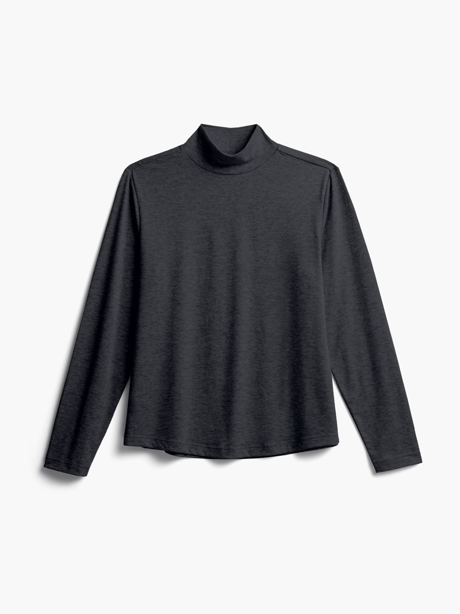 women's black composite merino mock neck flat shot of front