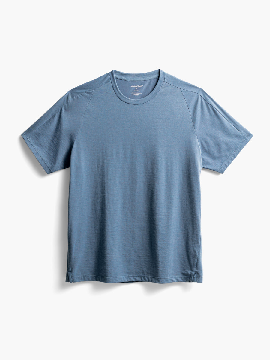 men's stone blue composite merino active tee flat shot of front