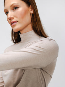 Womens | Composite Merino Long Sleeve Mock Neck | Taupe